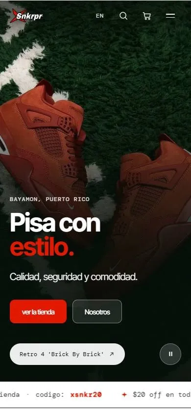 El website nuevo de Snkrpr en el teléfono